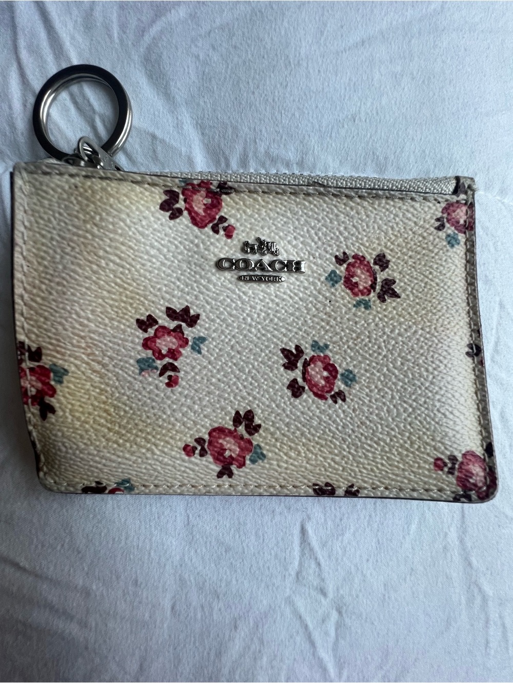 Coach Floral Bud Print Card Holder Wallet Key Chain